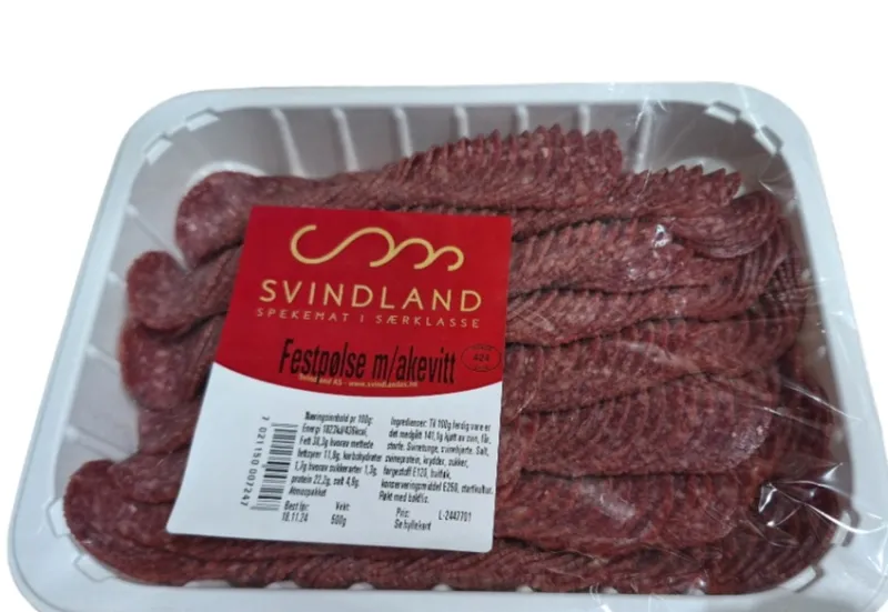 Sale Spekebua Akevittpølse 500g oppskåret